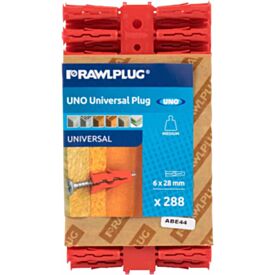 Rawlplug Uno 6 x 28mm Universal Plug Red 68-525 Card Of 288