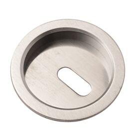 57mm Satin Sliding Door Round Flush Pull + Keyhole